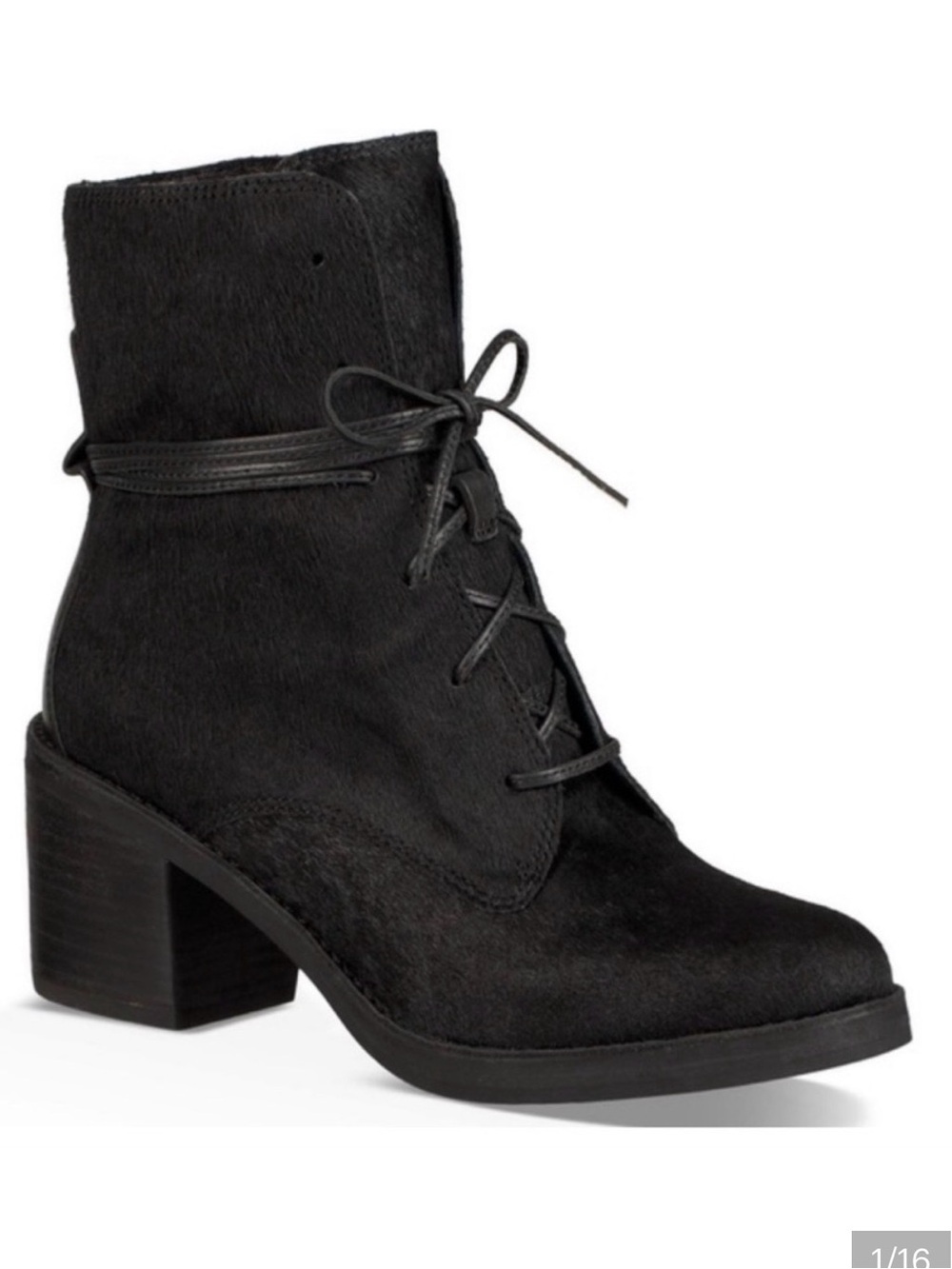 UGG Oriana Exotic Black Calf Hair Lace Up Ankle Boots Block Heel 6.5